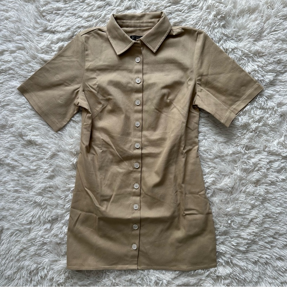 Jcrew Mini Shirtdress In Tailored Twill Coastal Khaki New With Tags Size 10 - Picture 4 of 12